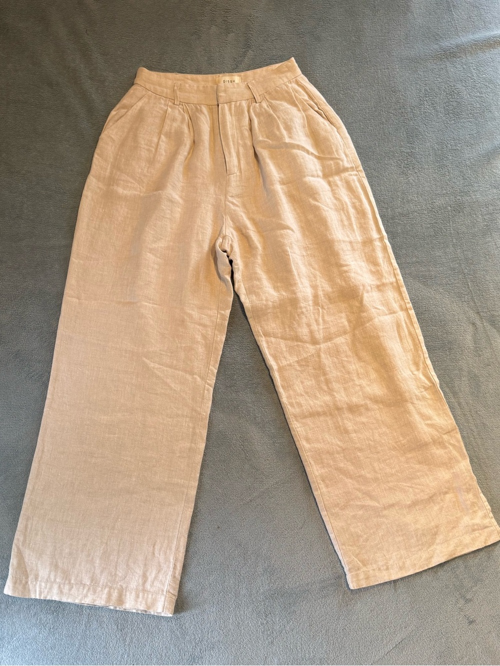 DISSH Linen Pleated High Waist Trousers in Light Tan US4